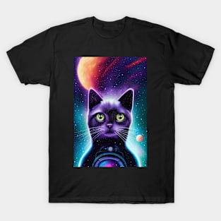 Space Cat Astronaut in Deep Space T-Shirt